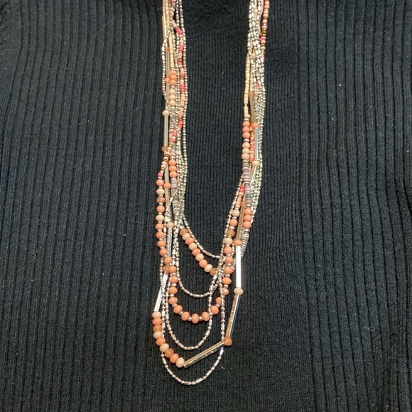 C & B multi layered 24 inch necklace and fishhook earrings coral orange … - Picture 5 of 6